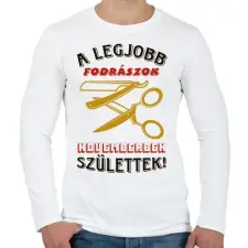 PRINTFASHION Fodrász szülinap november színes - Férfi hosszú ujjú póló - Fehér férfi póló