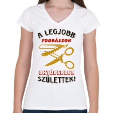 PRINTFASHION Fodrász szülinap október színes - Női V-nyakú póló - Fehér női póló