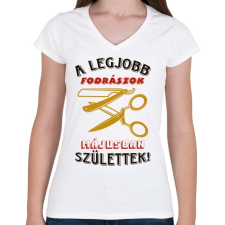 PRINTFASHION Fodrász szülinapja május színes - Női V-nyakú póló - Fehér női póló