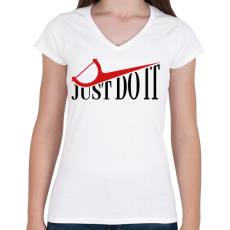 PRINTFASHION Fogselyem - Just do it - Női V-nyakú póló - Fehér