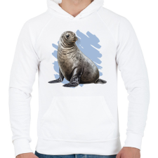 PRINTFASHION Fóka - Férfi kapucnis pulóver - Fehér férfi pulóver, kardigán