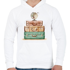 PRINTFASHION Föld körüli utazás - Bőröndök - Férfi kapucnis pulóver - Fehér