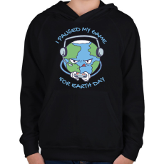 PRINTFASHION Föld napi gamer - Gyerek kapucnis pulóver - Fekete