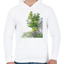 PRINTFASHION Forest & Girl - Férfi kapucnis pulóver - Fehér férfi pulóver, kardigán