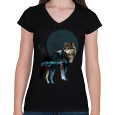 PRINTFASHION forest in wolf - Női V-nyakú póló - Fekete