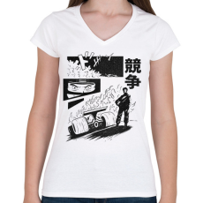 PRINTFASHION Forma 1 anime - Női V-nyakú póló - Fehér