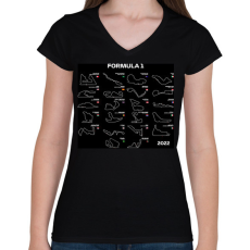 PRINTFASHION Formula 1 2022 - Női V-nyakú póló - Fekete
