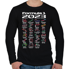 PRINTFASHION Formula 1 2023 versenynaptár (Angol) - Férfi hosszú ujjú póló - Fekete