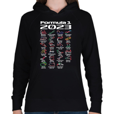 PRINTFASHION Formula 1 2023 versenynaptár (Angol) - Női kapucnis pulóver - Fekete