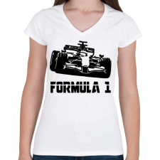 PRINTFASHION Formula 1 - Női V-nyakú póló - Fehér női póló