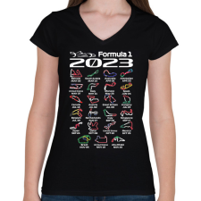 PRINTFASHION Formula 1 versenynaptár 2023 02 - Női V-nyakú póló - Fekete női póló