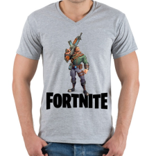 PRINTFASHION Fortnite #8 /black/ - Férfi V-nyakú póló - Sport szürke férfi póló