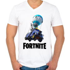 PRINTFASHION Fortnite_Battle_Bus - Férfi V-nyakú póló - Fehér férfi póló