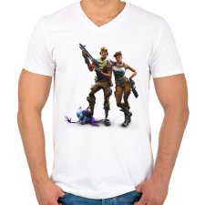 PRINTFASHION Fortnite Battle Royale Bajnokok - Férfi V-nyakú póló - Fehér férfi póló