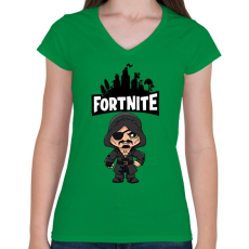 PRINTFASHION Fortnite Blackheart skin - Női V-nyakú póló - Zöld