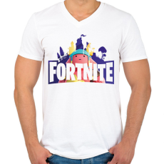 PRINTFASHION Fortnite - Férfi V-nyakú póló - Fehér
