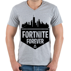 PRINTFASHION Fortnite Forever - Férfi V-nyakú póló - Sport szürke
