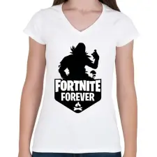 PRINTFASHION Fortnite Forever - Raven (Fekete) - Női V-nyakú póló - Fehér női póló