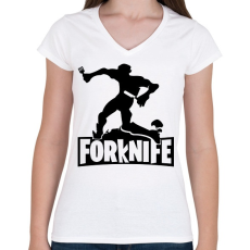 PRINTFASHION fortnite forknife - Női V-nyakú póló - Fehér