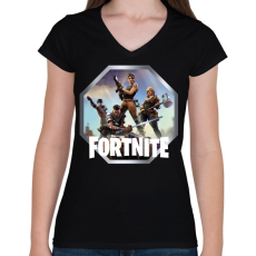 PRINTFASHION Fortnite - Ikon Logó - Női V-nyakú póló - Fekete