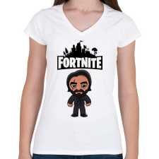 PRINTFASHION Fortnite John Wick - Női V-nyakú póló - Fehér női póló