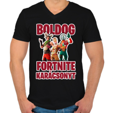 PRINTFASHION Fortnite Karácsony - Férfi V-nyakú póló - Fekete