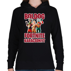 PRINTFASHION Fortnite Karácsony - Női kapucnis pulóver - Fekete