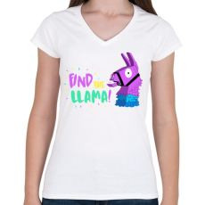 PRINTFASHION Fortnite Lama - Női V-nyakú póló - Fehér