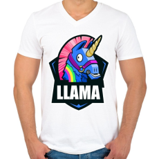 PRINTFASHION Fortnite LLÁMA - Férfi V-nyakú póló - Fehér
