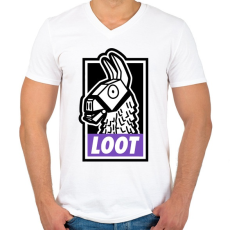 PRINTFASHION Fortnite Llama Loot - Férfi V-nyakú póló - Fehér