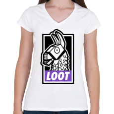 PRINTFASHION Fortnite Llama Loot - Női V-nyakú póló - Fehér