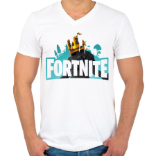 PRINTFASHION Fortnite logo Marshmello - Férfi V-nyakú póló - Fehér férfi póló