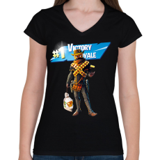 PRINTFASHION Fortnite Mancake #1 Victory Royal - Női V-nyakú póló - Fekete
