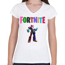 PRINTFASHION Fortnite Mecha Team Leader - Női V-nyakú póló - Fehér női póló
