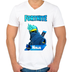 PRINTFASHION Fortnite Ninja  - Férfi V-nyakú póló - Fehér