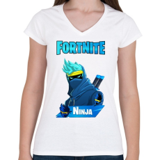 PRINTFASHION Fortnite Ninja  - Női V-nyakú póló - Fehér