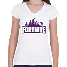 PRINTFASHION Fortnite - Női V-nyakú póló - Fehér