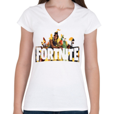 PRINTFASHION Fortnite - Női V-nyakú póló - Fehér