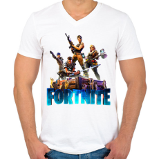 PRINTFASHION Fortnite poster 6   - Férfi V-nyakú póló - Fehér