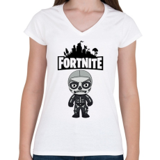 PRINTFASHION Fortnite Skull trooper - Női V-nyakú póló - Fehér