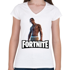 PRINTFASHION Fortnite- Travis Scott - Női V-nyakú póló - Fehér női póló