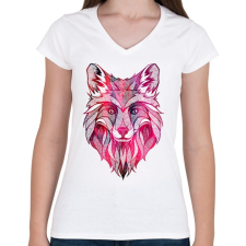 PRINTFASHION fox - Női V-nyakú póló - Fehér női póló