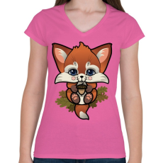 PRINTFASHION FoxCub - Női V-nyakú póló - Rózsaszín