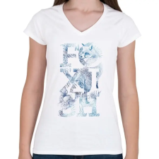 PRINTFASHION Foxish - Női V-nyakú póló - Fehér női póló