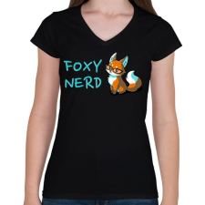 PRINTFASHION Foxy Nerd - Női V-nyakú póló - Fekete női póló