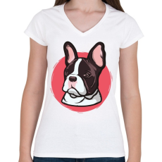 PRINTFASHION Francia bull - Női V-nyakú póló - Fehér