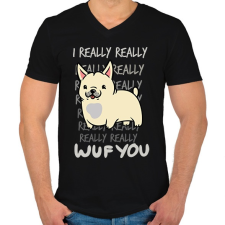 PRINTFASHION Francia bulldog bézs - Férfi V-nyakú póló - Fekete férfi póló