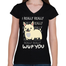 PRINTFASHION Francia bulldog bézs - Női V-nyakú póló - Fekete női póló