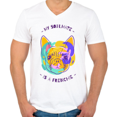 PRINTFASHION Francia Bulldog - Férfi V-nyakú póló - Fehér