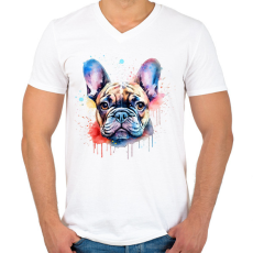 PRINTFASHION Francia bulldog - Férfi V-nyakú póló - Fehér